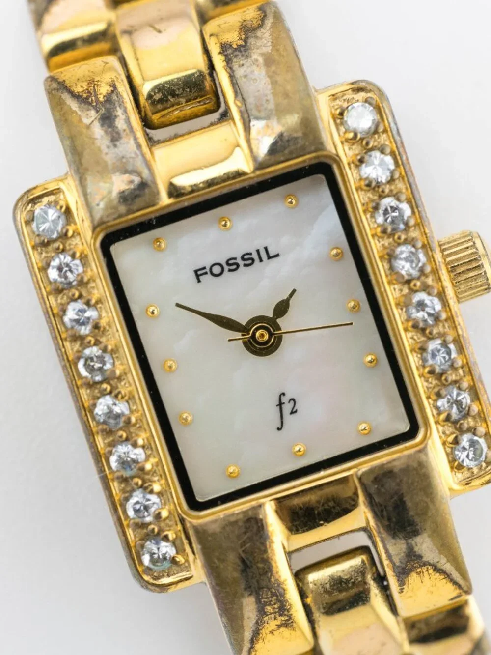 Fossil F2 ES9019 Gold Tone Crystal Watch Quartz Analog Women’s Fresh Battery